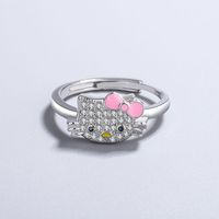 LUOXIN Bague ouverte chat avec nœud mignon Bague Hello Kitty en cristal plaqué argent
