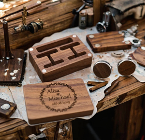 Gemelos redondos de madera de nogal rústico con logotipo gratis, juego de Clips de corbata para hombres, caja organizadora de madera grabada, regalo del Día del Padre - Product Image 4