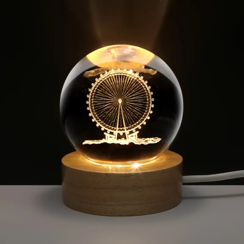 Luci notturne a sfera di cristallo incandescente USB Power Warm comodino Light Christmas Kid Gift Night Lamp