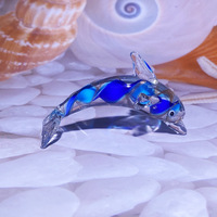 Adorno de Delfín Esmaltado en Color Dorado, Animal Marino, Orca, Rayo Manta de Cristal Azul, Decoración de Escritorio de Dibujos Animados, Colección de Artesanías