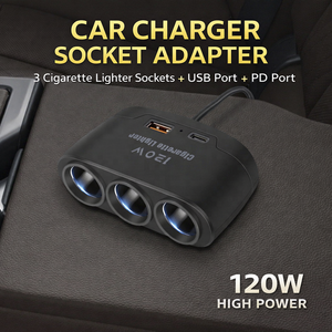 Adaptador de Corriente para Coche <span class=keywords><strong>3</strong></span> en 1 con Puerto USB Tipo C de 120W, Divisor de Encendedor de Cigarrillos de 12V/24V, Cargador Rápido para Teléfono, DVR, GPS y Dashcam - Product Image 5