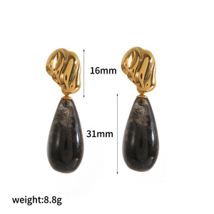 Pendientes de Resina con Forma de Gota Ovalada Retro, Venta al por Mayor, Pendientes Coreanos Antideslustre, Diseño de Acero Inoxidable, Regalos de Joyería - Product Image 4