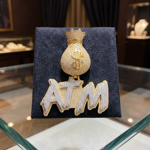 Colgante de Moissanita Personalizado con Diseño de Bolsa de Dinero, Chapado en Oro sobre Plata 925, Amuleto de Letra, Joyería de Lujo Estilo Hip Hop, Unisex, para Fiestas - Product Image 4