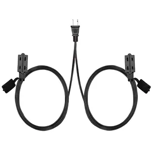 Cable de extensión doble de 6 pies dividido en color negro de 16/2, cable eléctrico de doble extremo de 6 salidas de 6 pies a cada lado