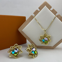 Parure de bijoux en pierres précieuses colorées motif fleur creuse pour femme, collier et boucles d'oreilles, accessoire de luxe rétro KY25143