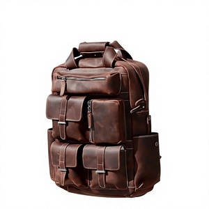 Men Genuine Leather <b>Backpack</b> Adjustable <b>Strap</b> Zipper Hasp Closure Durable Casual Daily Use 30-40L Solid Color - Product Image 5