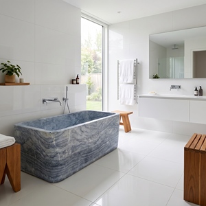 อ่างอาบน้ำรูปวงรีสั่งทำพิเศษสุดหรูหราทันสมัย สีฟ้าซาฟิร แบบตั้งพื้น สำหรับแช่ตัวในห้องน้ำ วิลล่า โรงแรม บ้าน - Product Image 6