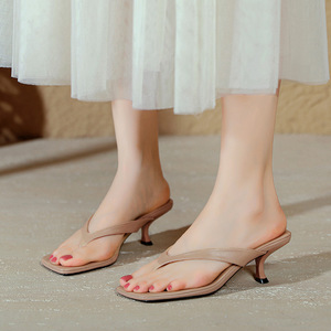 <span class=keywords><strong>Sandalias</strong></span> de tacón de aguja con punta cuadrada estilo francés para <span class=keywords><strong>mujer</strong></span>, elegantes mules tipo thong, zapatos sin cordones para exterior - Product Image 2