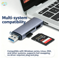 Hub USB 3.0/Tipo C 6 en 1 de 5 Gbps, Lector de Tarjetas de Memoria de 2 TB, Adaptador USB OTG, Unidad Flash, Compatible con PC, Laptop, Teléfono Móvil y Tableta