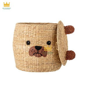 High Quality Water Hyacinth Storage Basket Woven Dog Shape Toy Organizer <b>Bin</b> Cute Kids Nursery Room Laundry Hamper - Product Image 2