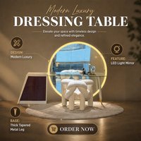Table de maquillage de luxe avec miroir rond éclairé par LED, verre trempé, armoire de rangement en placage de bois, table de toilette moderne pour chambre à coucher