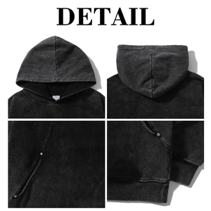 Sudadera con Capucha KingSen, Estilo Acid Wash, Hombros Caídos, para Hombre, Talla Grande, Vintage, Lavada, 100% Algodón, con Botones a Presión, Estilo Urbano - Product Image 6