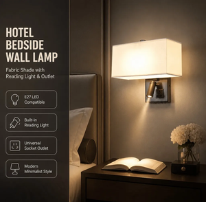 Lampada da Parete per Hotel con Paralume in Tessuto, Luce da Lettura E27 LED con <span class=keywords><strong>Presa</strong></span> Universale per Camera da Letto, Testiera, Stanza d'Albergo, Studio, Ufficio - Product Image 1