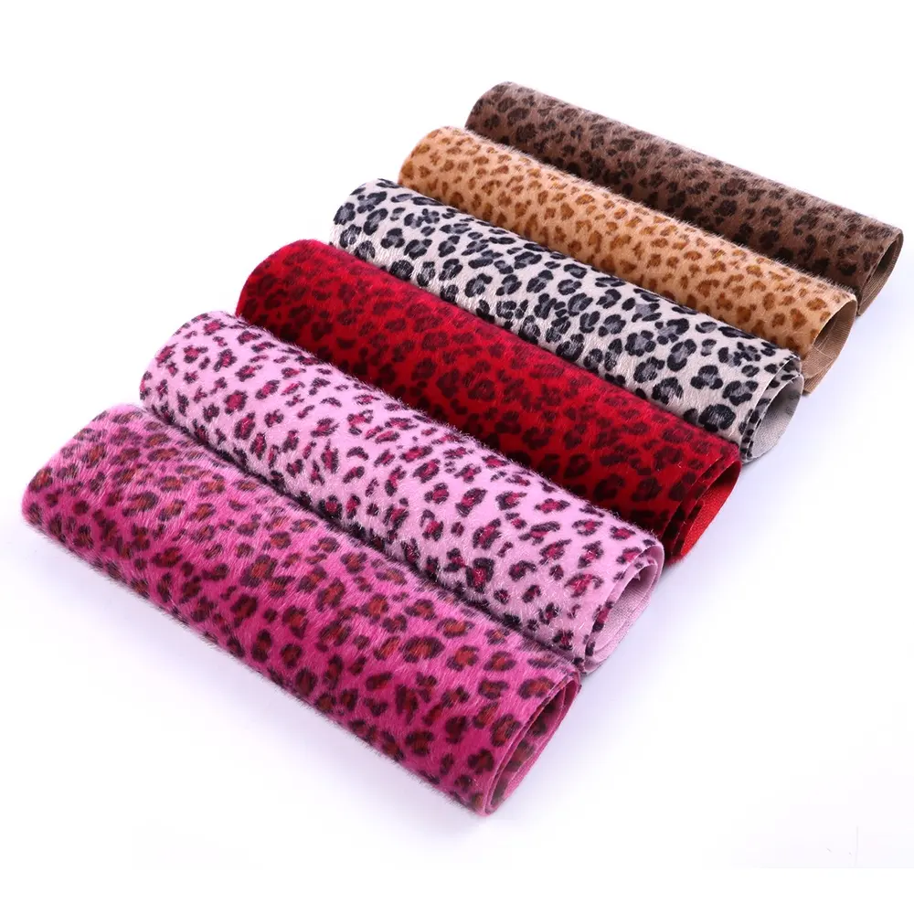 Fashion Beludru Leopard-Print Faux Kulit Kain untuk DIY Buatan Tangan Bahan 57847