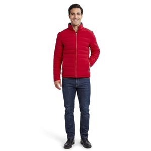 High Quality Men's <b>Canvas</b> Puffer Jacket with Stand Collar Breathable Quick Dry Front Logo Winter Fashion Design Reasonable Price - Product Image 1