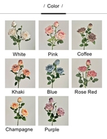 3 Têtes de Roses Artificielles en Soie Faites à la Main, Branches Longues et Durables, Modernes, 55 cm, pour la Maison, Mariages, Écoles, Noël, Halloween