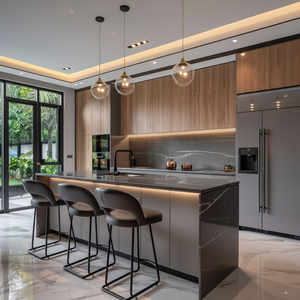 Solid Light Brown Ash Wood Kitchen Cabinets Luxury Designs Acrylic Door Panel Surface Treatment Hinge Faucet Included - Product Image 2