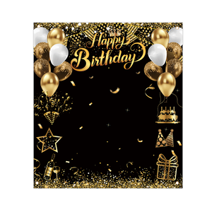 Imprimé personnalisé 5.9x6.5ft <span class=keywords><strong>anniversaire</strong></span> toile de fond mur Portable Polyester bannière noir or pour la photographie Photo toile de fond fête - Product Image 1