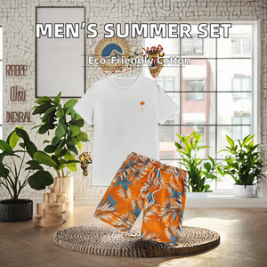 Conjunto Casual de 2 Piezas para Hombre, Estilo Vintage, Invernal, Ecológico, 100% Algodón, Camiseta y Pantalones Cortos - Product Image 2