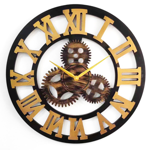 Hanging Gear <b>Wall</b> <b>Clock</b> <b>60cm</b> Large MDF Quartz with 3D Dial and Silent Movement for Industrial Loft Cafe Hotel Decoration - Product Image 1