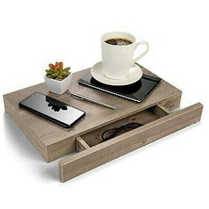 Wall <strong>Floating</strong> Shelves - Decorative Wood <strong>Nightstand</strong> <strong>Floating</strong> Shelves with Drawer Easy to Mount Shelves with Black Brackets - Product Image 3