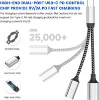 Divisor USB Tipo-C 2 en 1, Cable Mini de Carga Rápida de 60W 5A para Laptop e Impresora