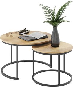 Combohome, mesa de madera para sala de estar, fácil de montar, mesa de té moderna, Juego de 2 mesas de centro redondas a la venta - Product Image 1