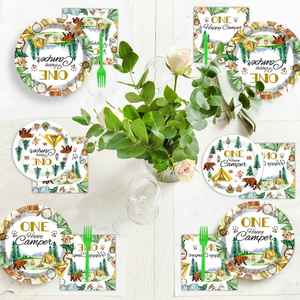Factory Direct 9-Inch OEM Disposable Paper <b>Plate</b> Modern Style for 1st Birthday One Happy Camper Camping Theme - Product Image 5
