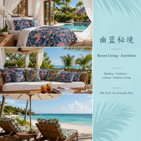 Tissu imprimé écologique 40S Twill à motif floral tropical bleu marine pour literie, coussins et mobilier d'extérieur OEKO-TEX