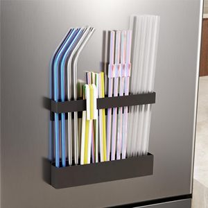Metal Straw Holder for Cabinet Door Magnetic Straw Organizer with Adhesive Tape Reusable Tumbler Straws <b>Storage</b> Dispenser - Product Image 1