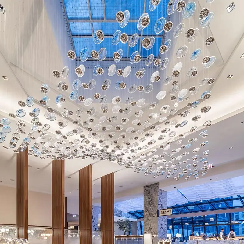 220 volts luxuoso moderno hotel banquete salão levou lustre grandes luzes teto vidro Lustre