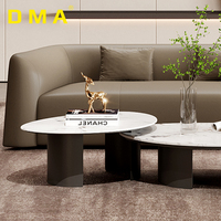 Table basse pour usage domestique, style italien moderne minimaliste, plateau en marbre Pandora, forme ovale, structure en métal, durable et facile à nettoyer