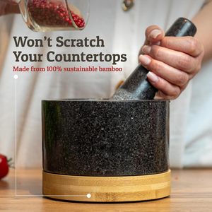 Juego de Mortero y Pilón de Alta Resistencia con Base de Bambú, Molinillo de <span class=keywords><strong>Piedra</strong></span> de Granito 100% Natural, Tazón y Pilón para Guacamole, 2 Tazas, Negro - Product Image 6