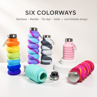 Gobelet pliable en silicone rond, anti-fuite, sans BPA, résistant aux chutes, résistant à la chaleur, avec couvercle en acier inoxydable, multicolores