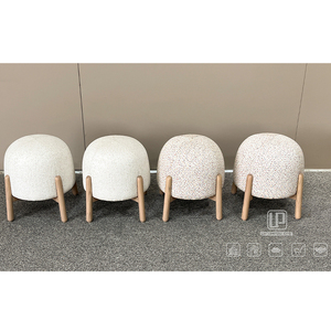 Fashion Designed Multi Scene Use of Foshan Low <b>Stools</b> & Ottomans White Fabric Round <b>Stool</b> With Wood Leg Fabric <b>Stool</b> - Product Image 5