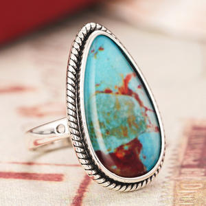 Anello Cocktail T0989 in Turchese, Pietra Naturale a Forma di Pera con Incastonatura a Castone, Gioiello Unisex alla Moda, Idea Regalo - Product Image 6