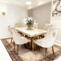 Table à manger rectangulaire en acier inoxydable blanc et or, style américain moderne, 6 places, durable, pour restaurant, vente rapide