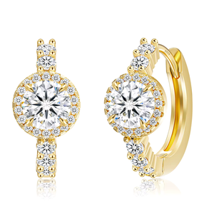 Moissanite Halo Hoop Earring 925 Sterling Silver 14K Gold Plated D Color VVS1 GRA Flower Mossanite Diamond Earring for <b>Wife</b> Mom - Product Image 3