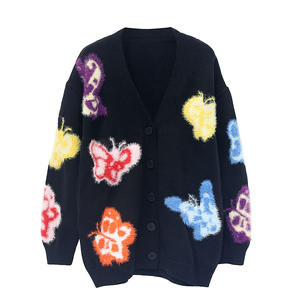 Maglione Cardigan a maniche lunghe con Logo personalizzato OEM abbigliamento invernale lavorato a maglia Jacquard da <span class=keywords><strong>donna</strong></span> capispalla da <span class=keywords><strong>donna</strong></span> lavorati a maglia - Product Image 1