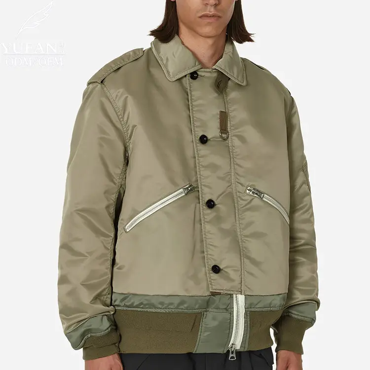 YuFan personnalisé 2023 OEM ODM multi-tissu couture manteau revers vers le bas manteau armée vert hommes vêtements de travail doudoune