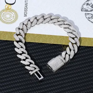 12mm Sterling Silber Iced Out Diamant Moissan ite Cuban Link Weißgold Armband Halskette für Männer Hip Hop Schmuck Kubanische Kette