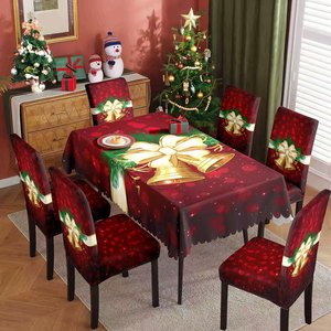 Mantel Navideño, Decoración Festiva, Cubierta Elástica para Silla, Mantel Impermeable y Antipolvo, Juego de Mantel y Cubiertas para Sillas para Mesa Familiar - Product Image 4