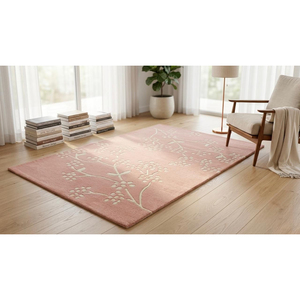 Alfombra Moderna con Diseño Floral Rosa, Rectangular, de Poliéster, Pelo Corto, Base de Goma, Fácil de Limpiar, para Sala de Estar - Product Image 1