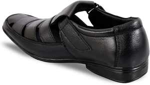 Sandales décontractées en cuir véritable noir pour hommes, design élégant à enfiler, respirabilité améliorée, ajustement flexible, semelle intérieure rembourrée - Product Image 5