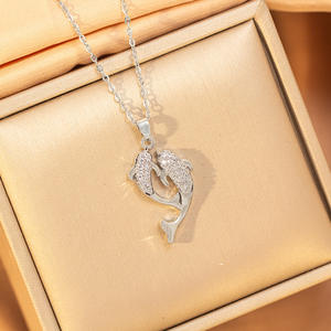 Collier pendentif dauphin Tiyo plaqué or 14 carats avec micro-incrustation de zircon, bijou tendance à thème animal pour femme, cadeau de fête avec chaîne - Product Image 3