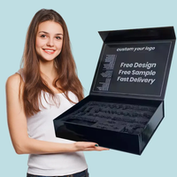 Boîte cadeau pliable de luxe en carton rigide noir mat avec logo personnalisé de qualité supérieure, fermeture magnétique