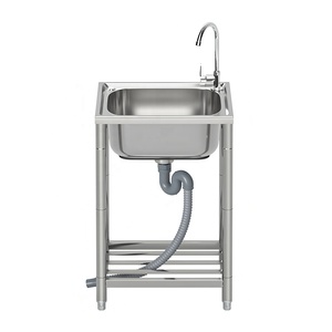 Lavello Autoportante <span class=keywords><strong>in</strong></span> <span class=keywords><strong>Acciaio</strong></span> Inox per <span class=keywords><strong>Bagno</strong></span>, Giardino Esterno, <span class=keywords><strong>Lavabo</strong></span> Smontabile e Lavandino per Piatti da Cucina per Uso Domestico e Commerciale - Product Image 3