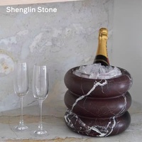Seau à glace en marbre Rosso Levanto sur mesure, style Art Déco, empilable, pour fêtes, hôtels, bars, villas, et présentation sur table
