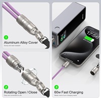 El mejor cable de carga rápida de 1,2 m y 60W de tipo C, cordón de teléfono de silicona 2 en 1 para viajes diarios, correa de teléfono cruzada