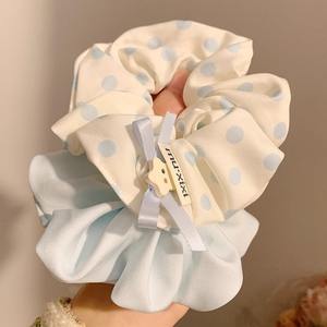 Lazo de <span class=keywords><strong>pelo</strong></span> de <span class=keywords><strong>cuello</strong></span> grande francés con moño simple Diseño elegante de cola de caballo lindo para niñas Material de tela Color sólido - Product Image 1